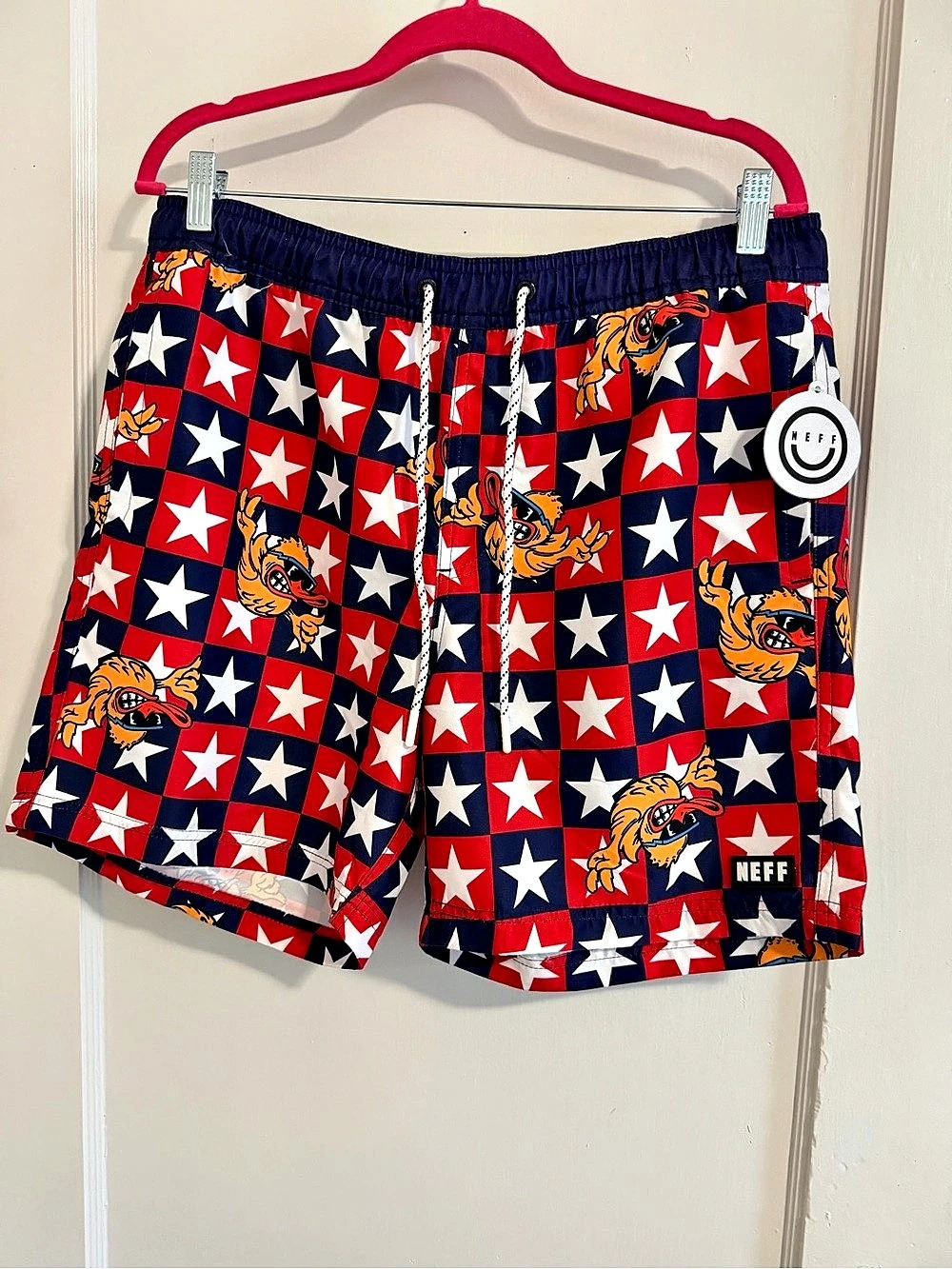 Neff Ducky Tile Hot Tub Swim Trunks Red & Blue